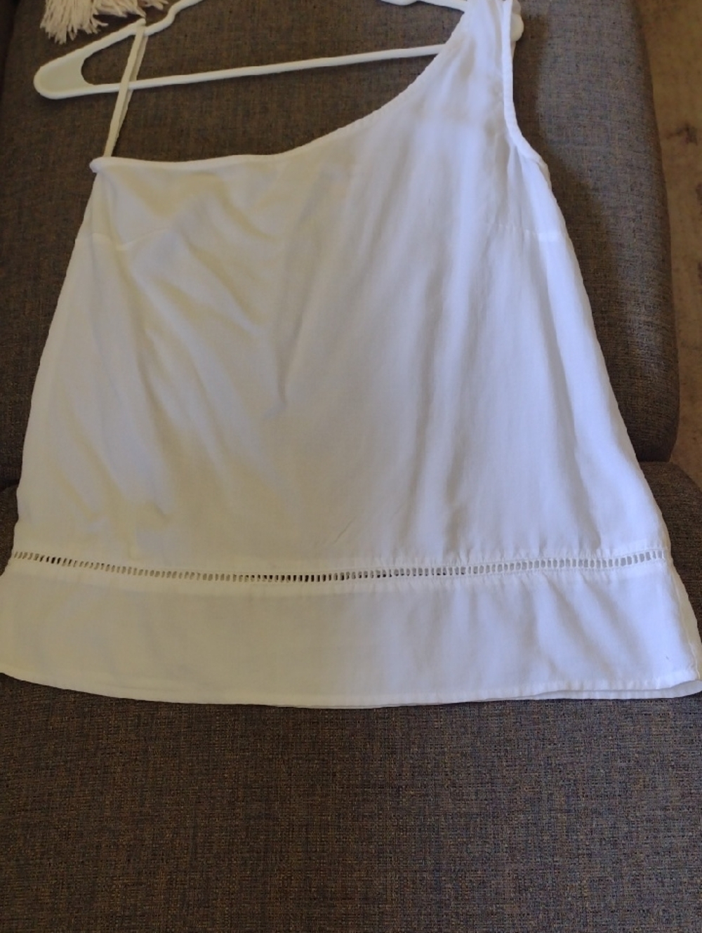 Anthropologie cloth & stone White One-Shoulder  Eyelet Trim Shirt